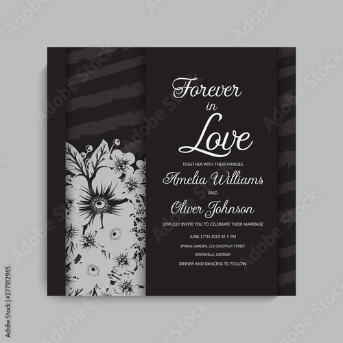 Wedding invitation with colorful flower.