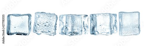 Cold ice cubes on white space 