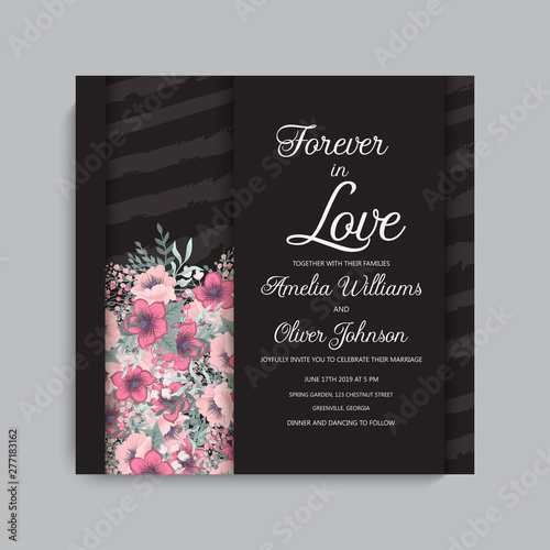 Wedding invitation with colorful flower.