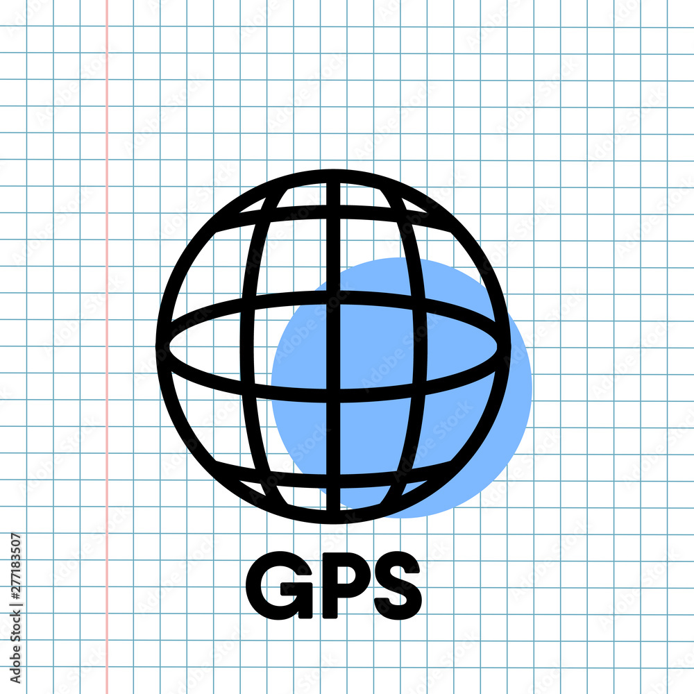 GPS Navigation Icon Sign Concept, Vector Graphic Design of Direction Navigator Symbol for Travel Destination., Traffic Label and Mapping Web Element Isolated on Paper Grid Background