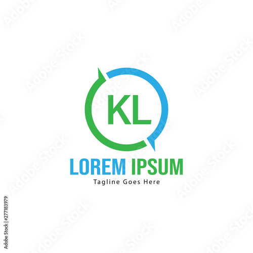 Initial KL logo template with modern frame. Minimalist KL letter logo vector illustration