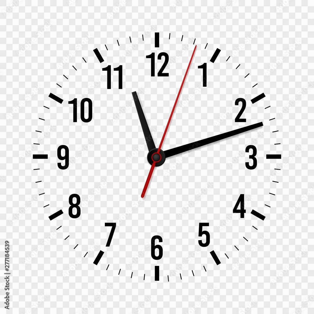 Clock mockup. Hour, minute and second hands with a time scale for modern wall office watches. 3d vector isolated template Clock mockup. Hour, minute and second hands with a time scale for modern wall office watches. 3d vector isolated template