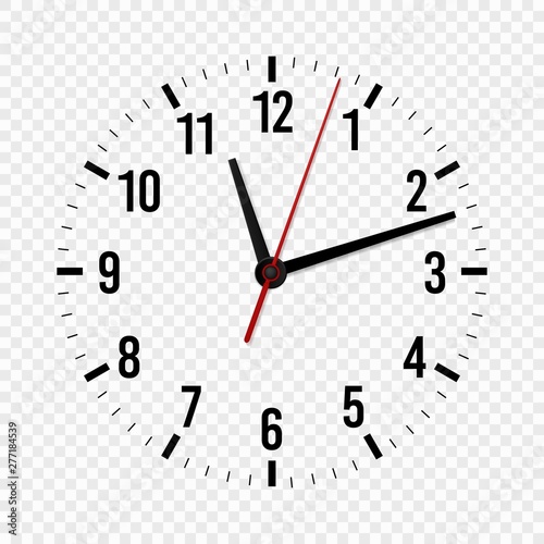 Clock mockup. Hour, minute and second hands with a time scale for modern wall office watches. 3d vector isolated template