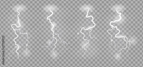 Storm lightnings. Blitz realistic electric sky lightning on transparent background with power strike effects vector illustration photo