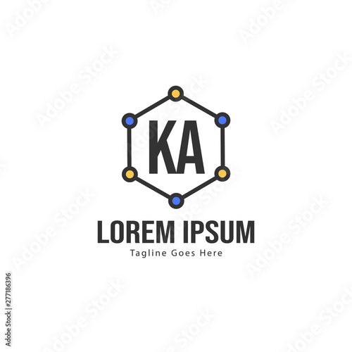 Initial KA logo template with modern frame. Minimalist KA letter logo vector illustration