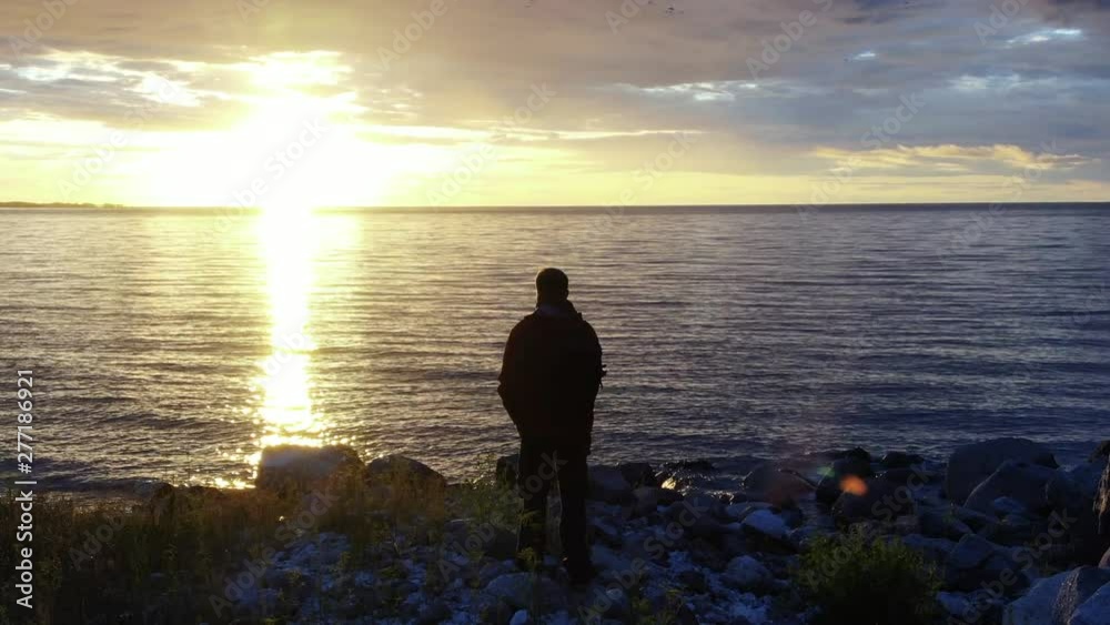man at sunset Shot on drone man at sunset Shot on drone