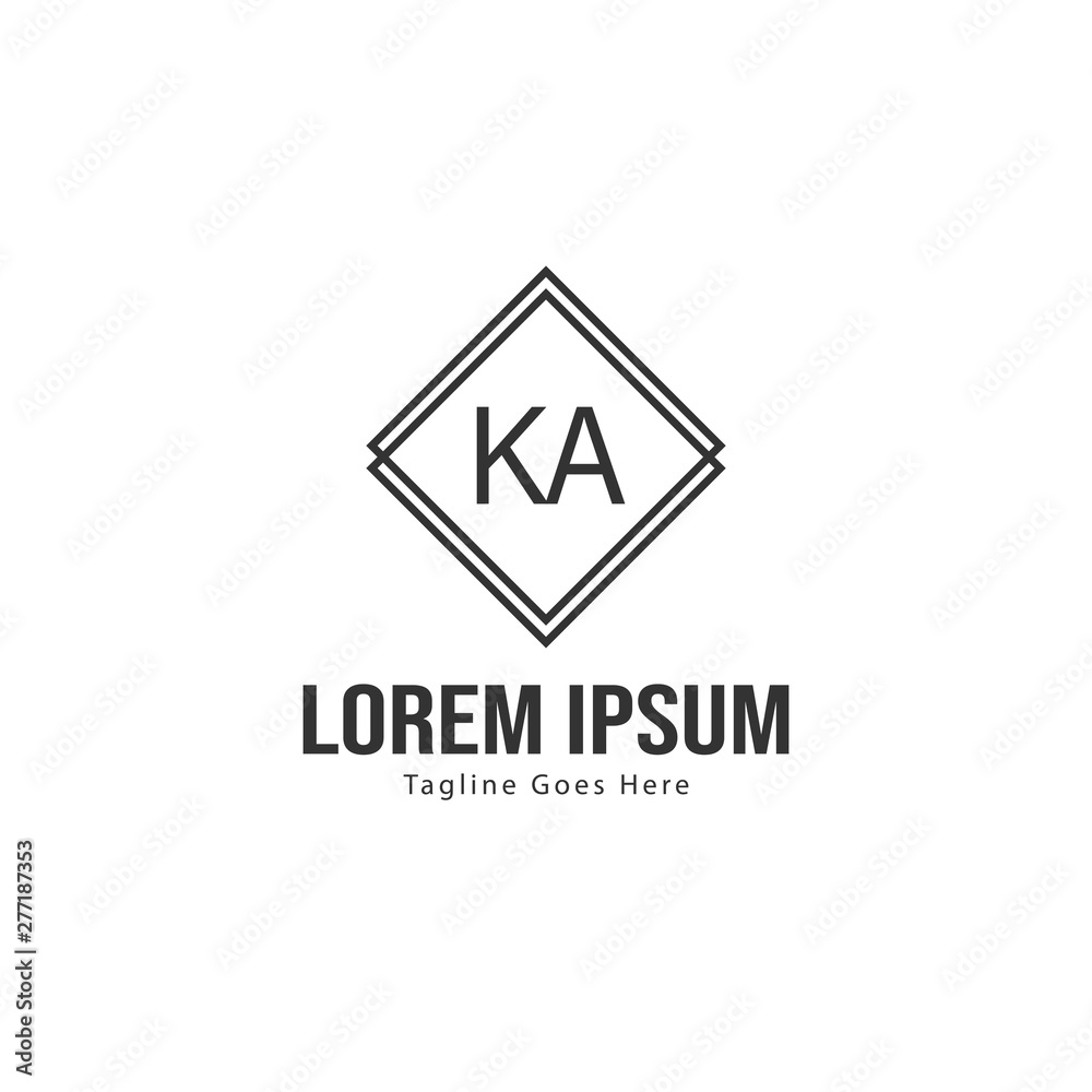 Initial KA logo template with modern frame. Minimalist KA letter logo vector illustration