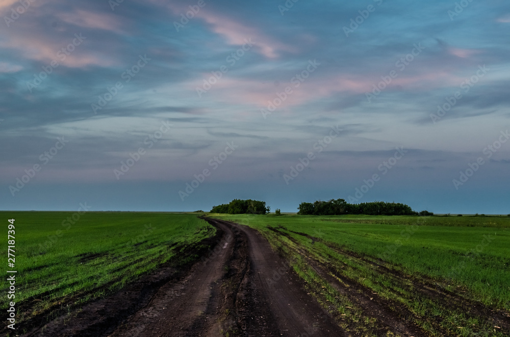 Country road at sunset