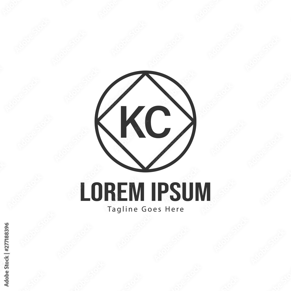 Initial KC logo template with modern frame. Minimalist KC letter logo vector illustration