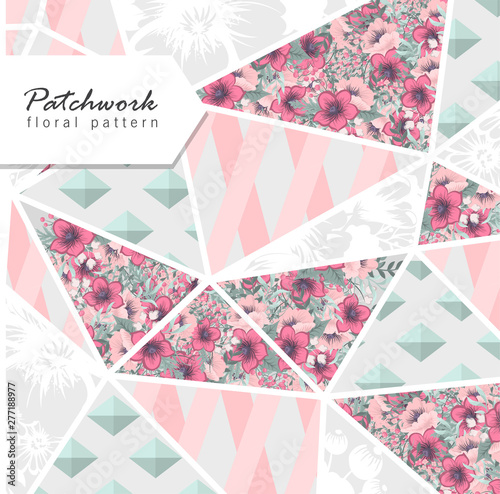 Abstract patchwork with flowers