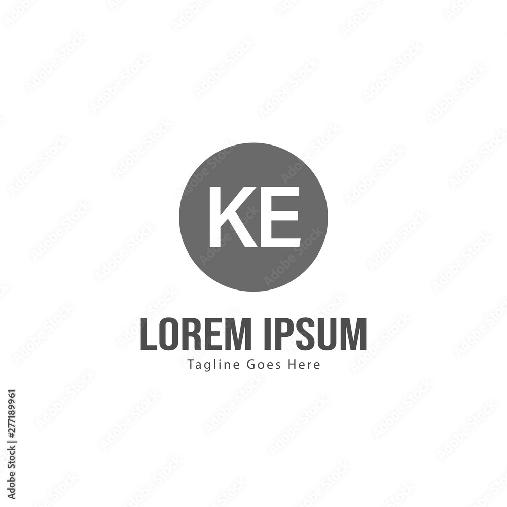 Initial KE logo template with modern frame. Minimalist KE letter logo vector illustration