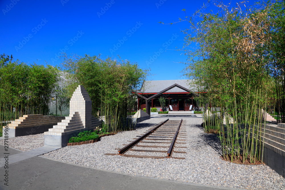 China's modern architectural scenery in a park China's modern architectural scenery in a park