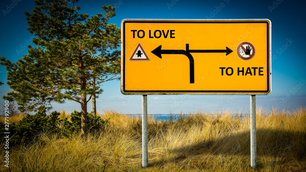 Street Sign TO LOVE versus TO HATE Street Sign TO LOVE versus TO HATE