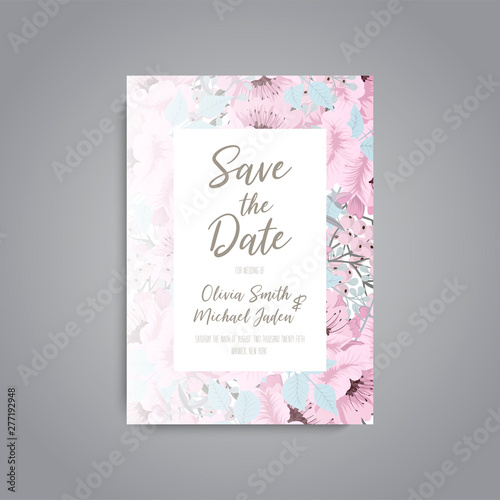 Wedding invitation with colorful flower.