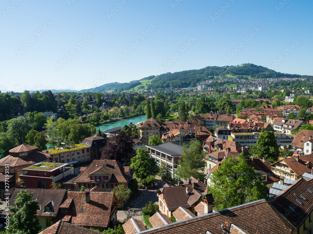 Bern, Switzerland - Jun 2nd 2019: Residence zone around Aare river at Bern, capital of Switzerland.