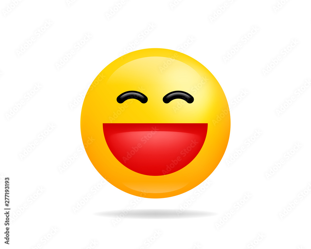 Fototapeta premium Emoji smile icon vector symbol. Grinning face yellow cartoon character.