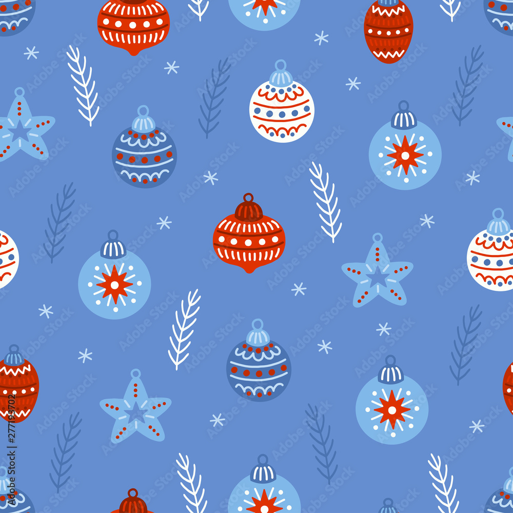 Christmas hand drawn seamless pattern. Vector illustration.