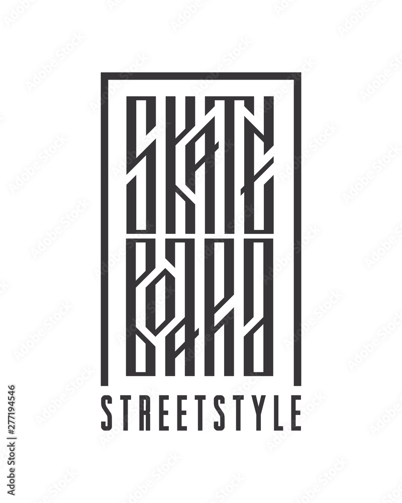 Skateboarding vector ethnic stylized typography. Urban youth lifestyle web banner template. Slavic authentic lettering. Poster, teen t shirt decorative inscription. Street extreme trendy sport