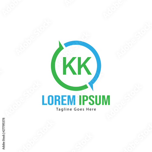 Initial KK logo template with modern frame. Minimalist KK letter logo vector illustration