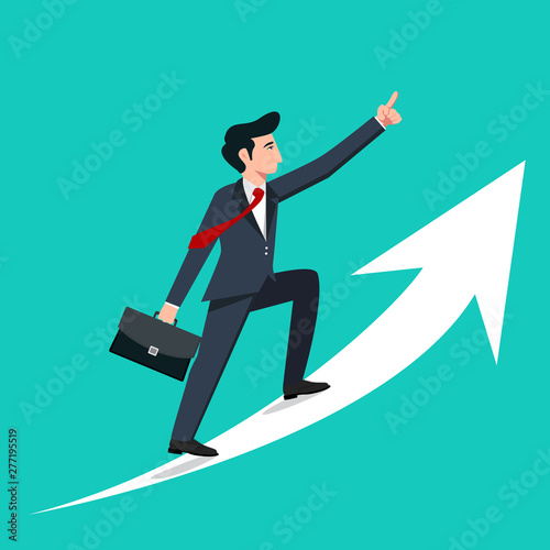 Business man with arrow. Business man man standing on the up arrow.Business concept . Vector illustration.