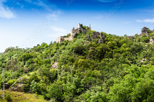Burgruine Durnstein is a ruined medieval castle in Austria. Wachau valley.