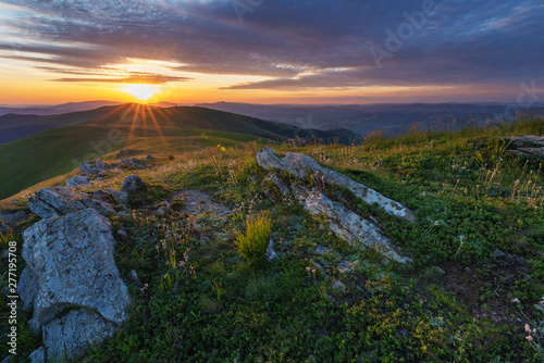 Summer landscape of the Ukrainian Carpathian Mountains, including the Borzhava Range.