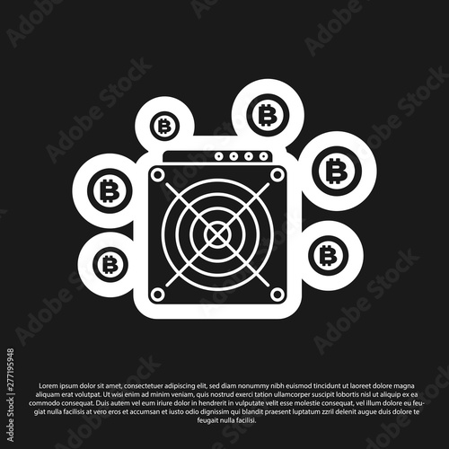 Black ASIC Miner icon isolated on black background. Cryptocurrency mining equipment and hardware. Application specific integrated circuit. Vector Illustration