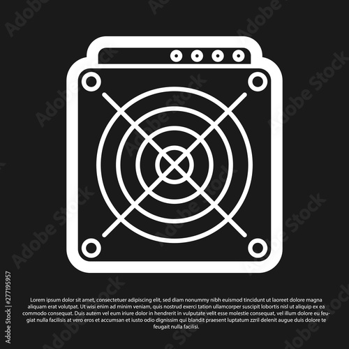 Black ASIC Miner icon isolated on black background. Cryptocurrency mining equipment and hardware. Application specific integrated circuit. Vector Illustration