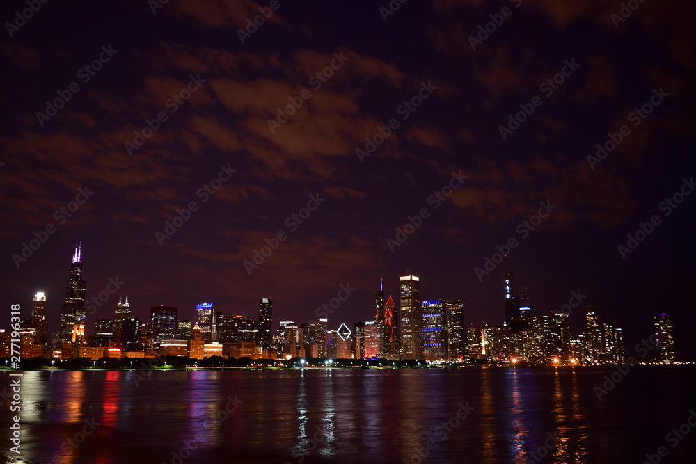 Nightime skyline of Chicago