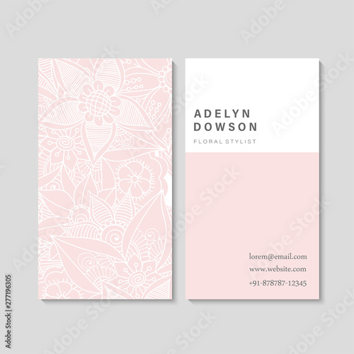 Set of business card with zentangle hand drawn flowers. Template
