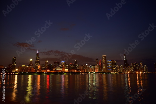 Nightime skyline of Chicago