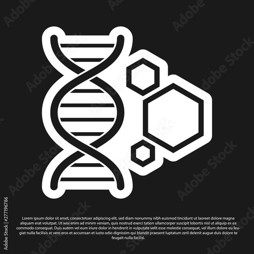 Black Genetic engineering icon isolated on black background. DNA analysis, genetics testing, cloning, paternity testing. Vector Illustration