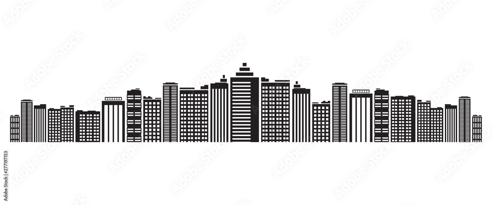 Silhouette cityscape on white background, vector