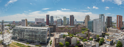 Panoramic cityscape of the city of Rotterdam on a sunny day