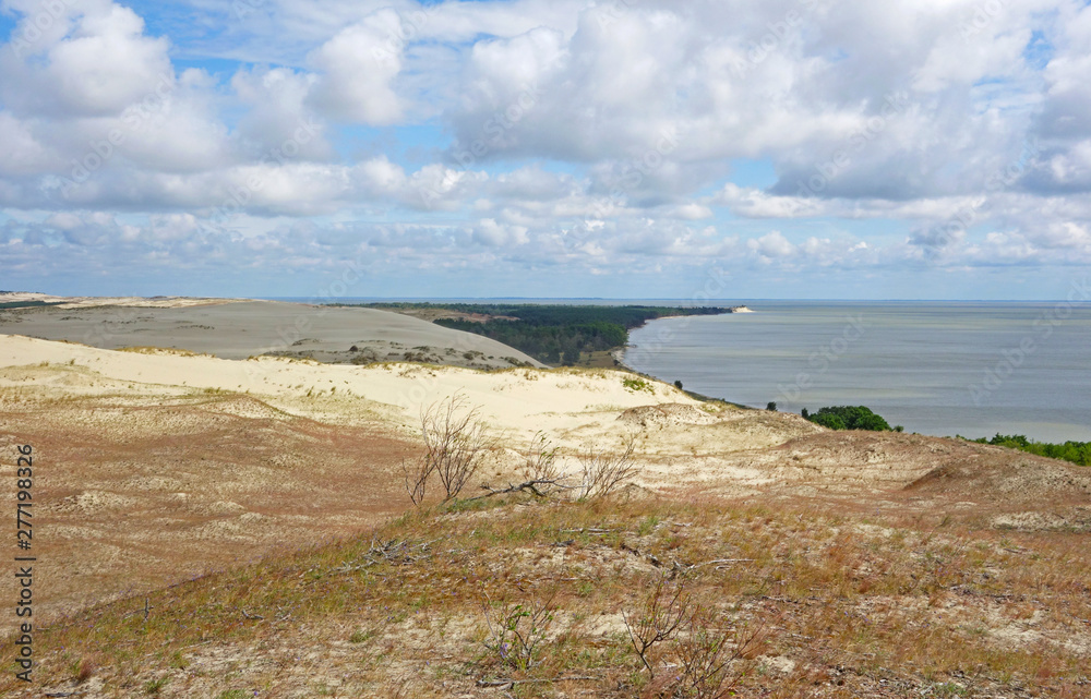Sea landscape of the Baltic sea with coastal sand dunes of the Curonian spit, Kaliningad region, Russia.
