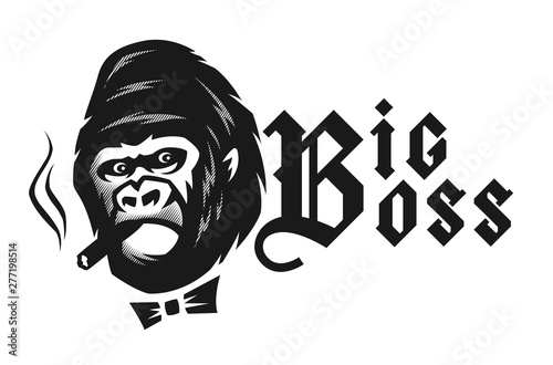 Big boss. Angry gorilla with a cigar. Vector illustration.