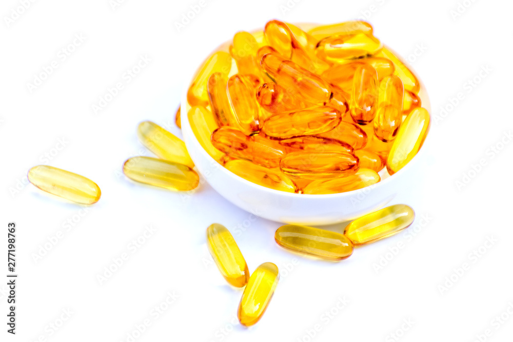 Fish oil omega 3 capsules in a lid Fish oil omega 3 capsules in a lid