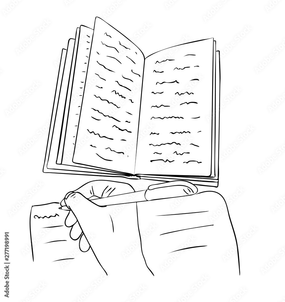 How to draw a book - completed outline of an open book in