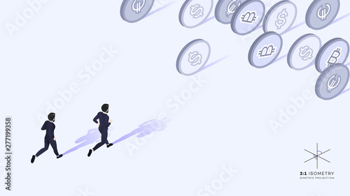 Businessman running away from money.