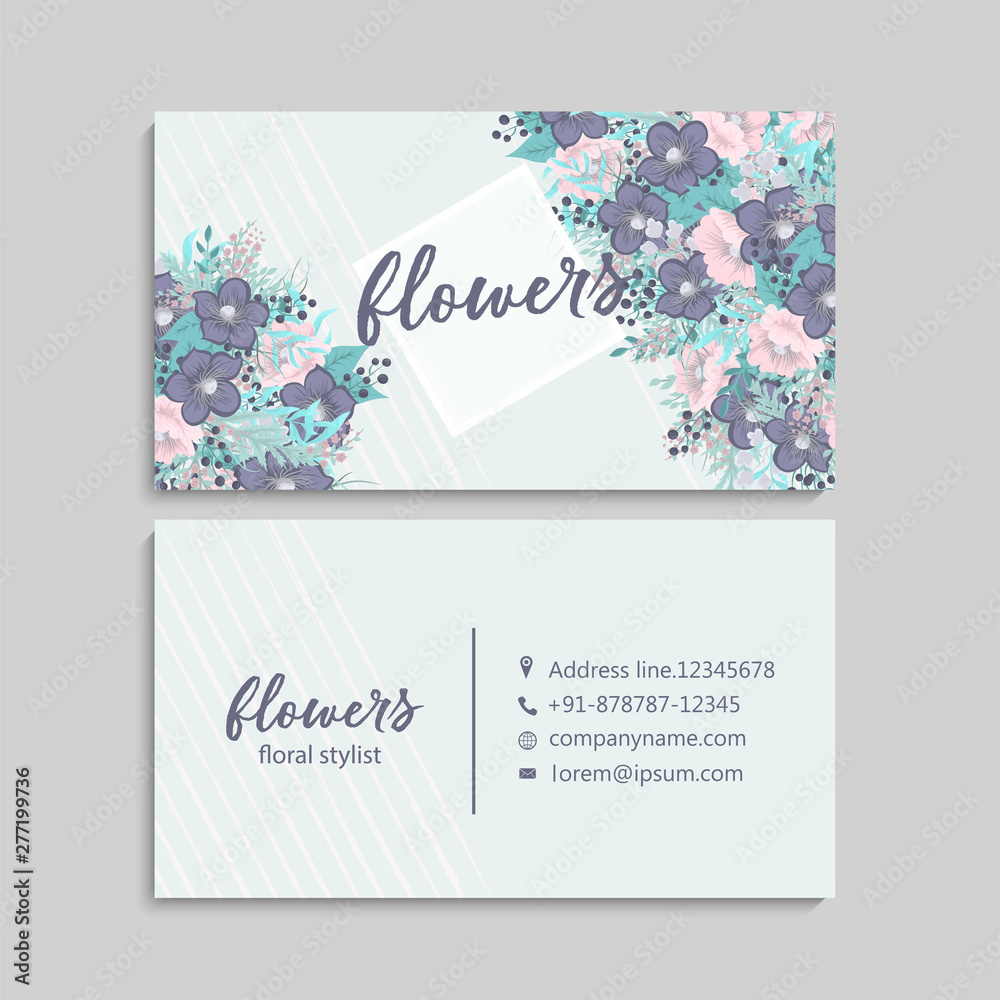 Business card with beautiful flowers. Template Business card with beautiful flowers. Template