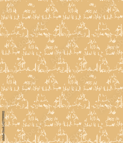 Seamless vector pattern. Hand drawn script textured triangle. Repeating geo background. Monochrome yellow design textile swatch. Modern geometric grid yellow wallpaper. Scribbles all over print