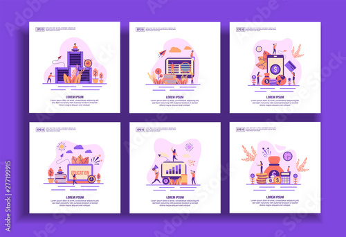 Set of modern flat design templates for Business, logistic distribution, online payment, education, analytic, financial. Easy to edit and customize. Modern Vector illustration concepts for business
