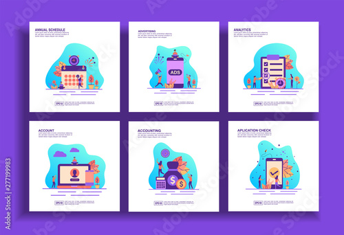 Set of modern flat design templates for Business, annual schedule, advertising, analytics, account, accounting, aplication check. Easy to edit and customize