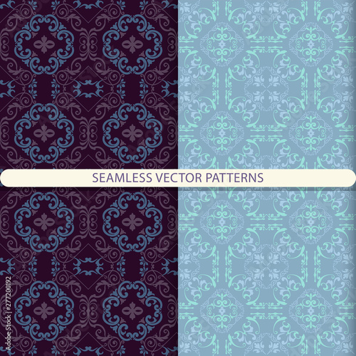 Seamless vector abstract patterns with ornamental pattern. Oriental pattern. Arabic pattern. Damask pattern. Print for tiles. Print for textiles. Design for wrapping paper, packaging, interior, furnit