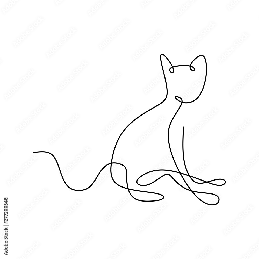 Fototapeta One line cat design silhouette.hand drawn minimalism style vector illustration
