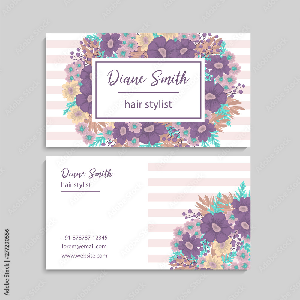 Business card with beautiful flowers. Template