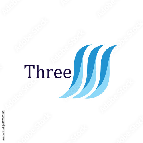 three curves simple 3d logo vector