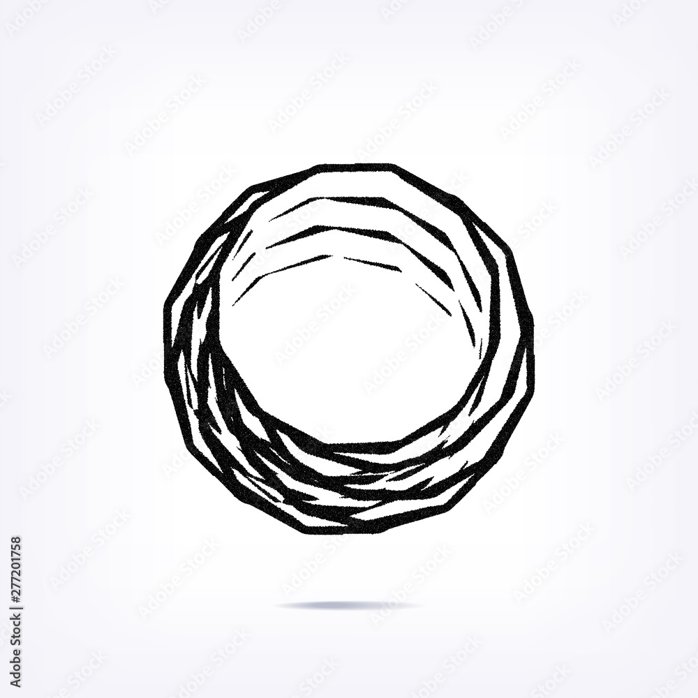 Abstract twisted stippled element on white background. Spiral dotted shape. Abstract twisted stippled element on white background. Spiral dotted shape.