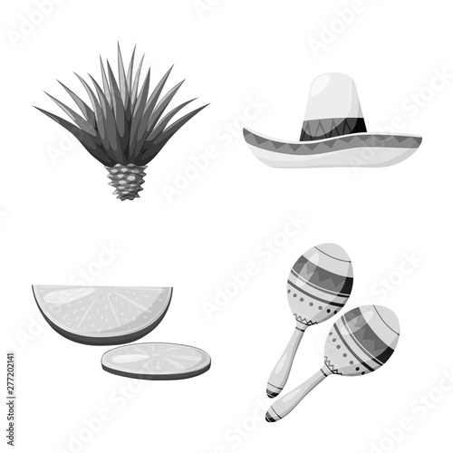 Vector design of fajita and fiesta sign. Set of fajita and celebration stock symbol for web.