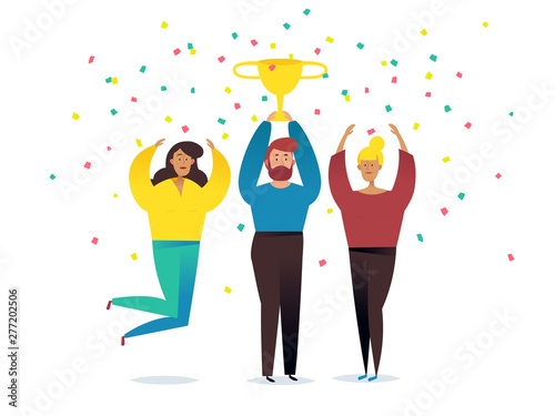 Win concept with characters. Winner business and achievement concept. Business success.